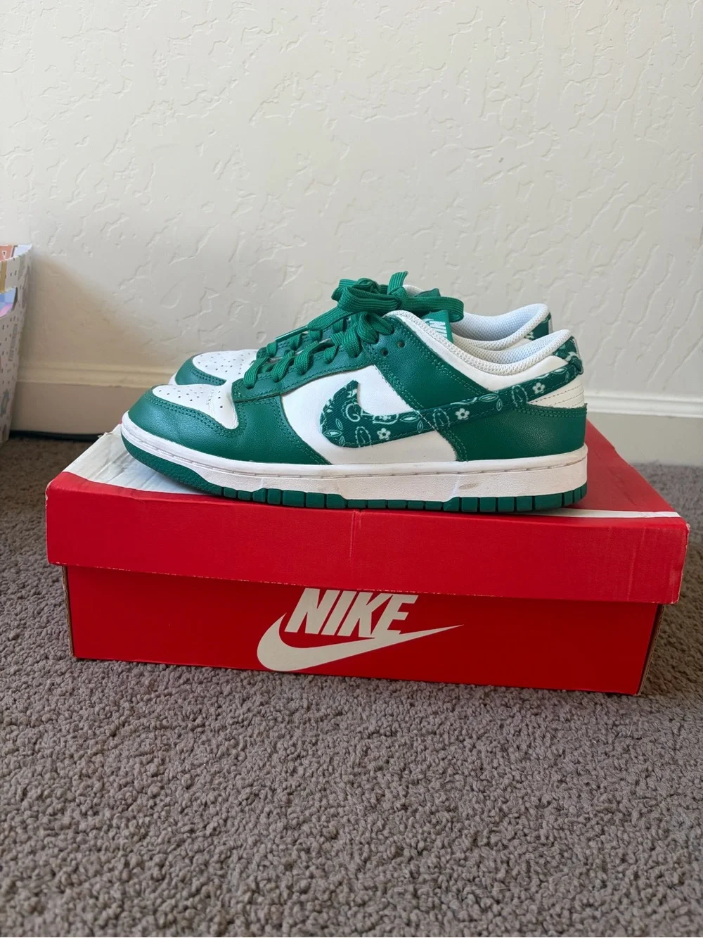 Nike Dunk Low Green White Paisley Accent
